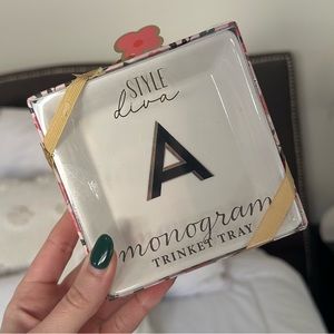 Style Diva Monogram ‘A’ Trinket Tray 4.25” Square for Rings Jewelry Gift Box New